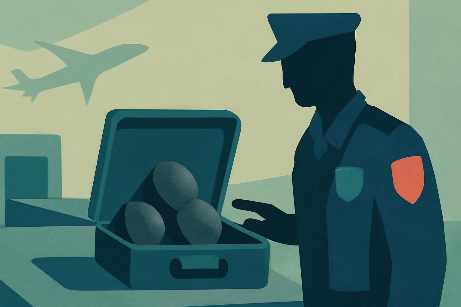 Editorial illustration for: TSA Stops Alabama Traveler for Civil War-Era Cannonballs in Luggage
