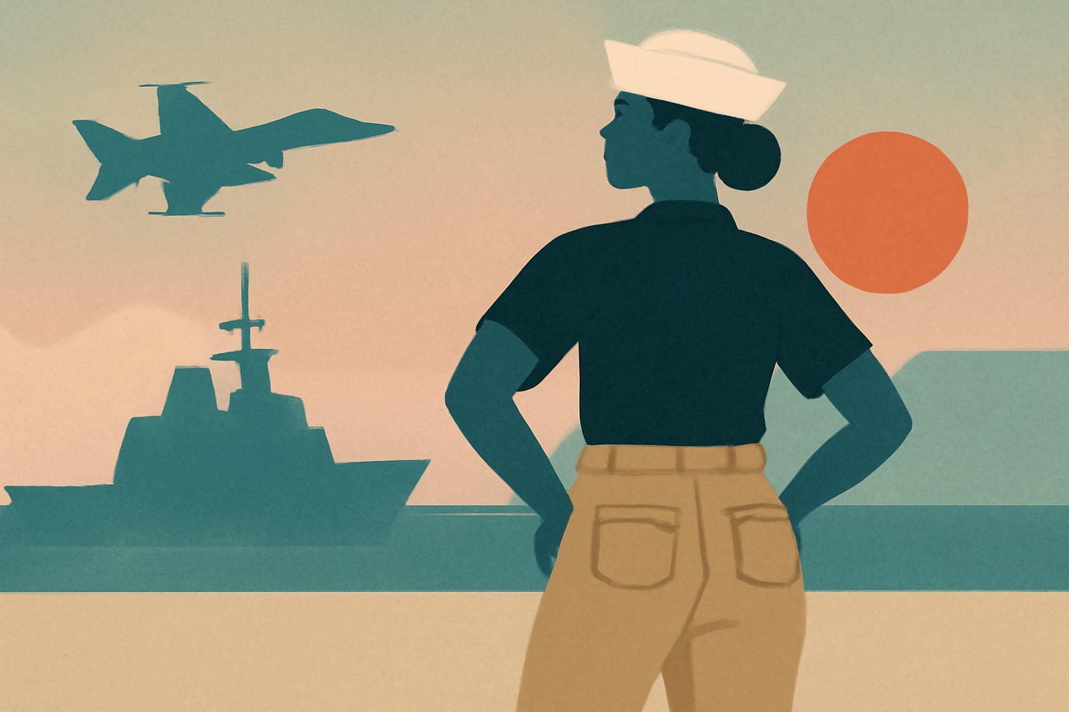 Editorial illustration for: New Service Khaki Slacks with Back Pockets Available for Female Sailors
