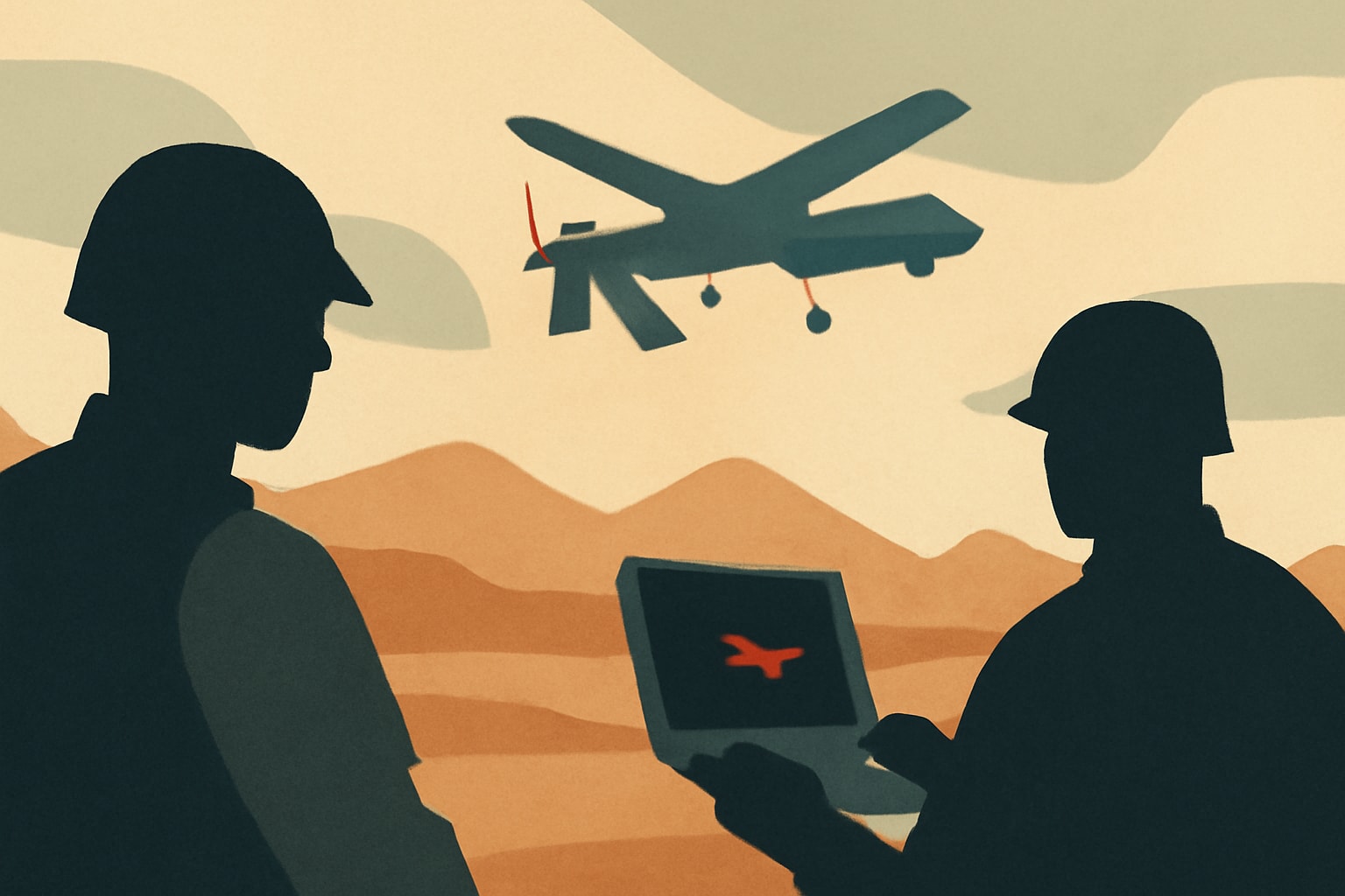Editorial illustration for: Soldiers Adapt to Drone Operations in the Mojave Desert