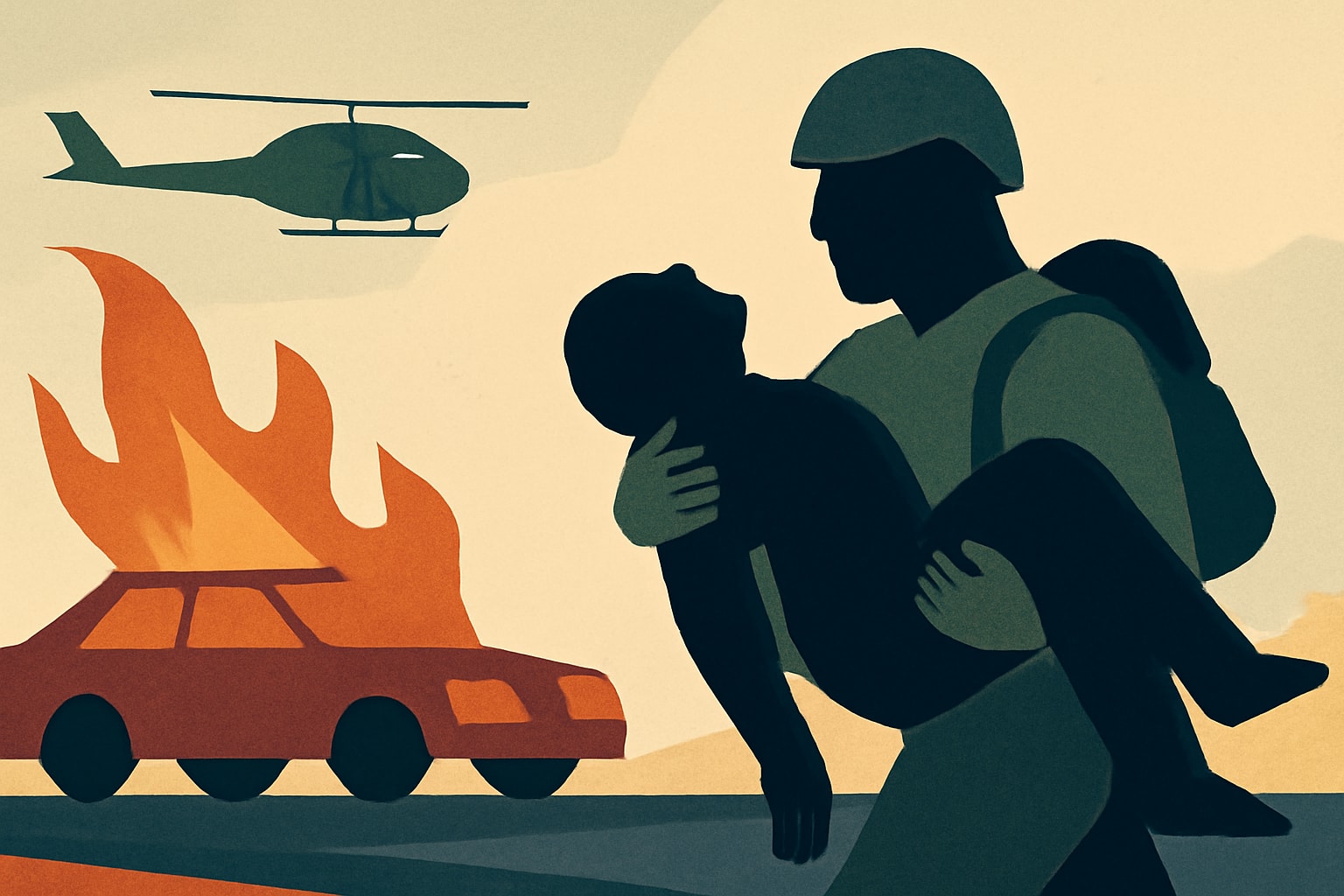 Editorial illustration for: Special Operations Airman Rescues Man from Burning Car