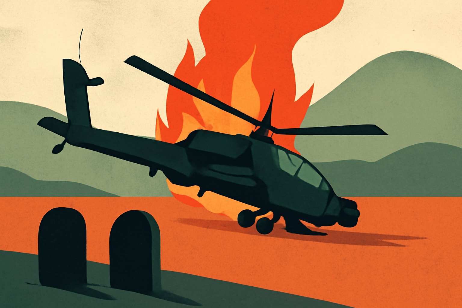 Editorial illustration for: Two Dead After Apache Helicopter Crash Near Fort Hood, Texas