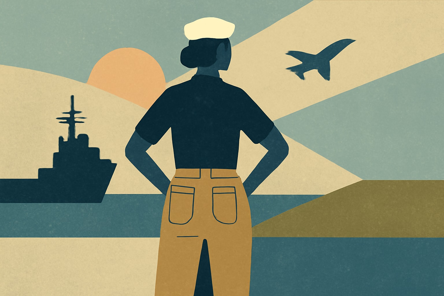 Editorial illustration for: New Service Khaki Slacks with Back Pockets Now Available for Female Sailors
