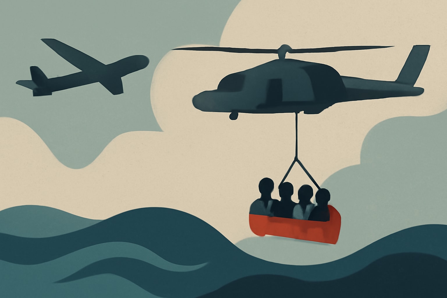 Editorial illustration for: Air Force Rescues Five-Person Navy Crew Following Helicopter Mishap