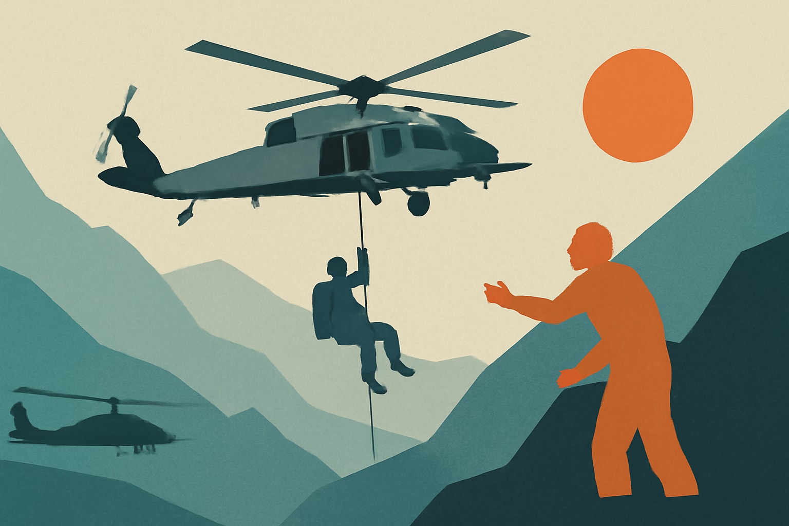 Editorial illustration for: Nellis HH-60Ws Rescue Navy Helicopter Crew in California Mountains