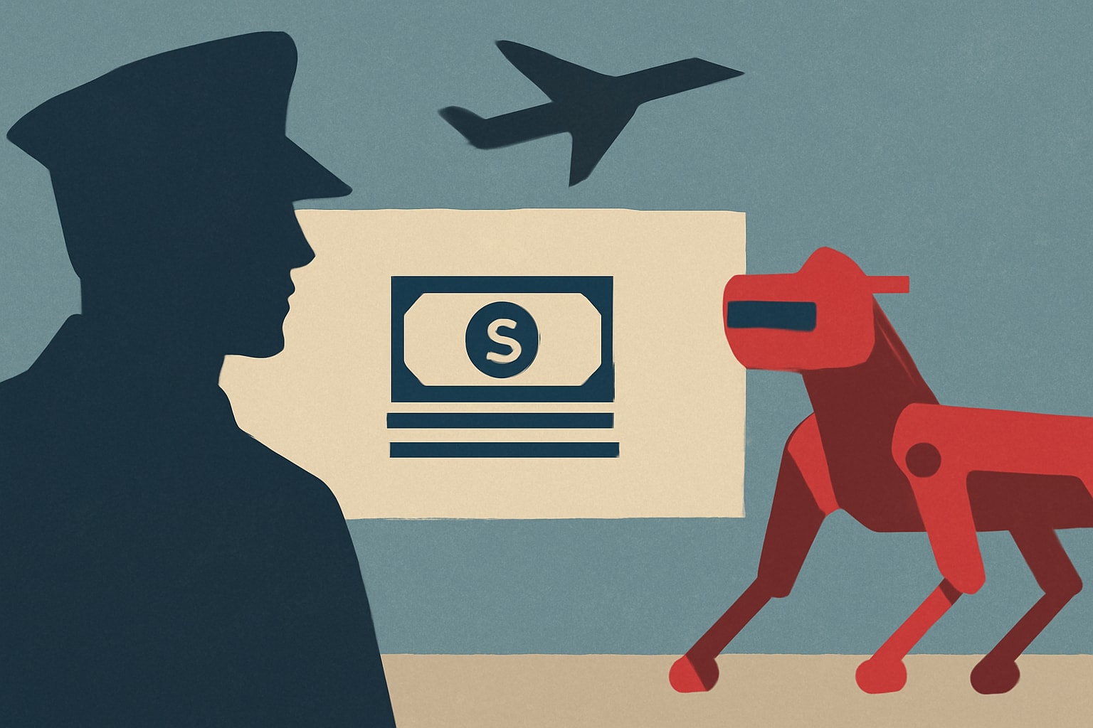 Editorial illustration for: U.S. Military Funding Drives Development of China's Robot Dogs