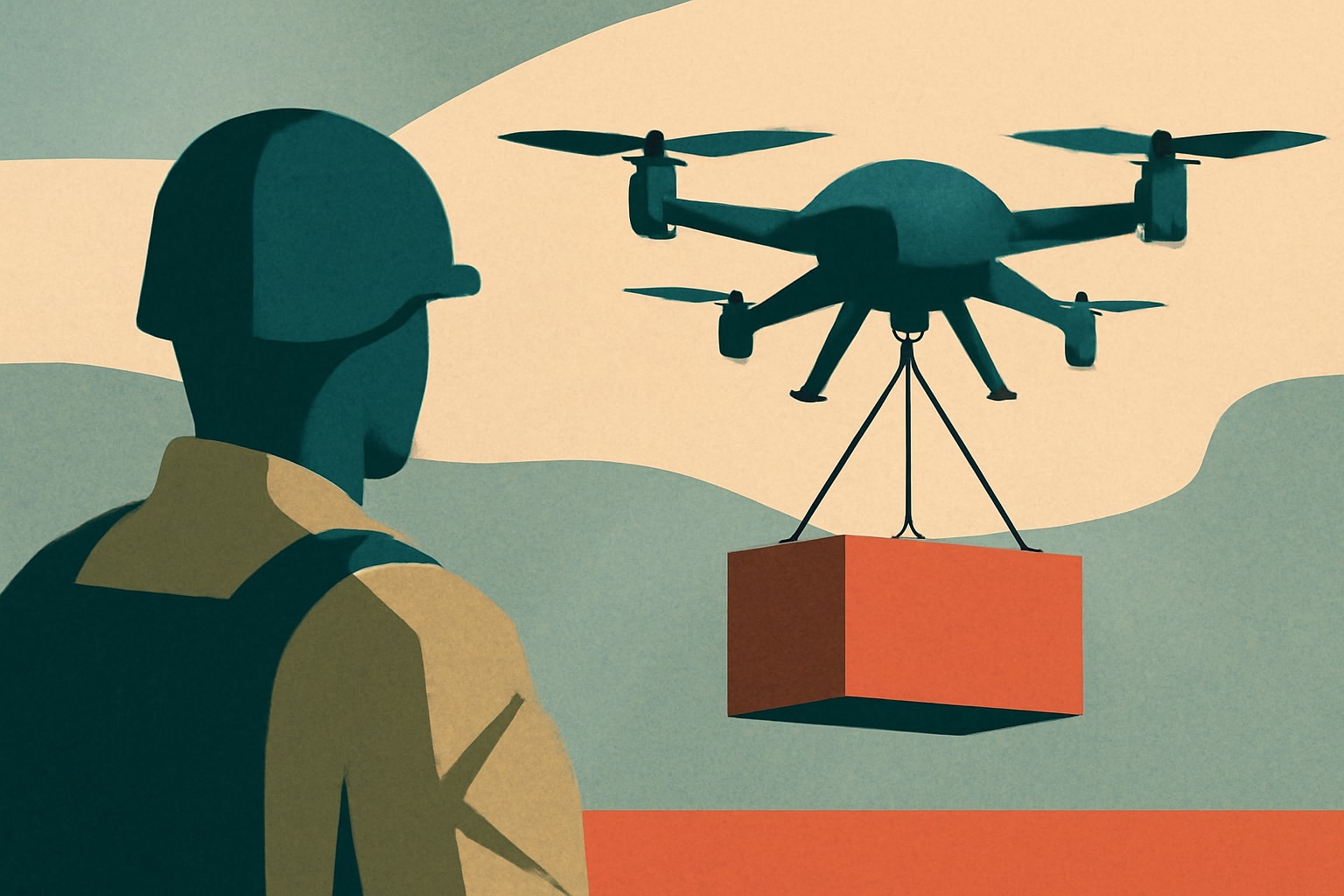Editorial illustration for: DARPA's Lift Challenge: A Step Toward Drones That Can Lift Four Times Their Weight