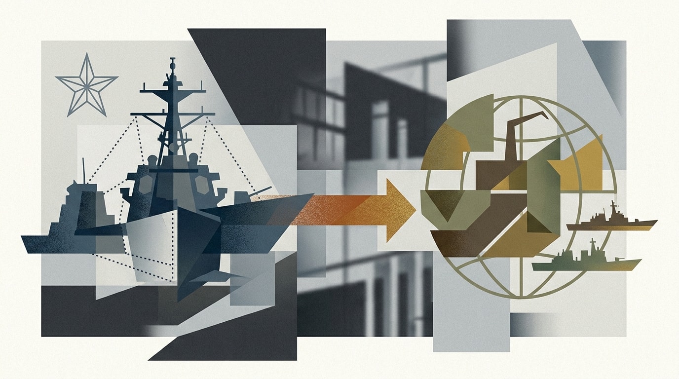Editorial illustration for: Navy Explores Possibility of Building Ships Outside the U.S.