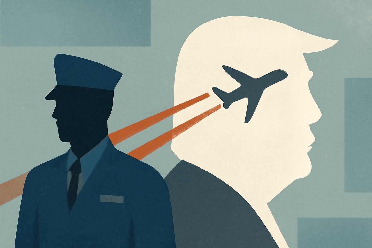 Editorial illustration for: Air Force Major Placed in Pretrial Confinement After Calling for Trump's Removal