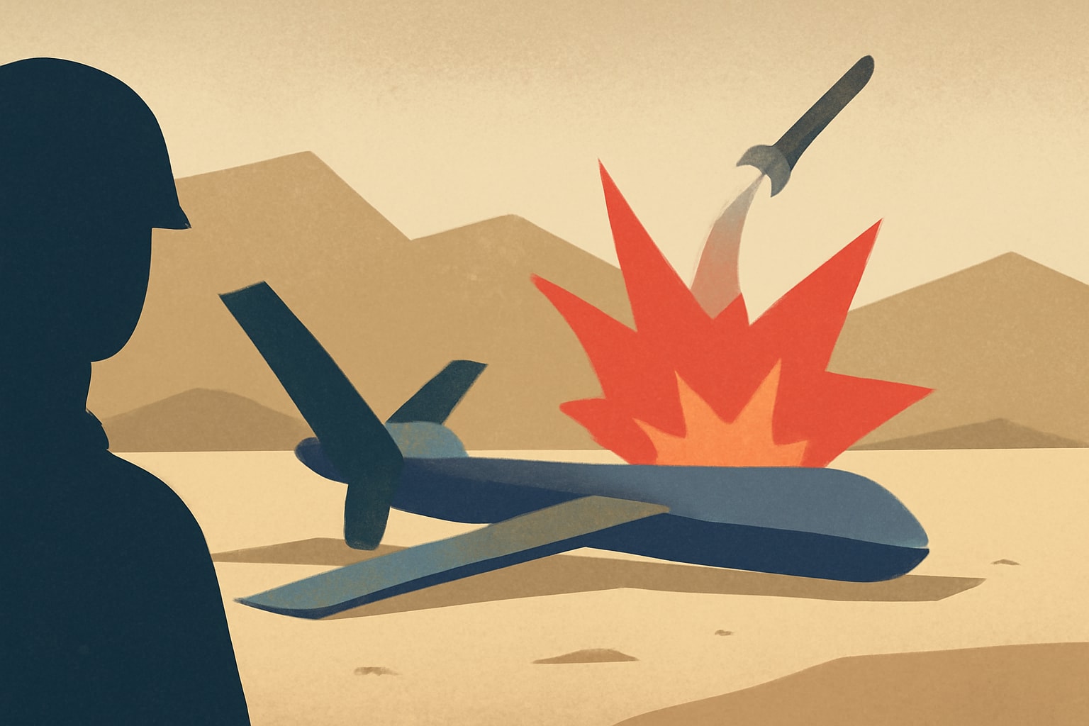 Editorial illustration for: US Military Destroys Lost Predator Drone After Hard Landing in Middle East