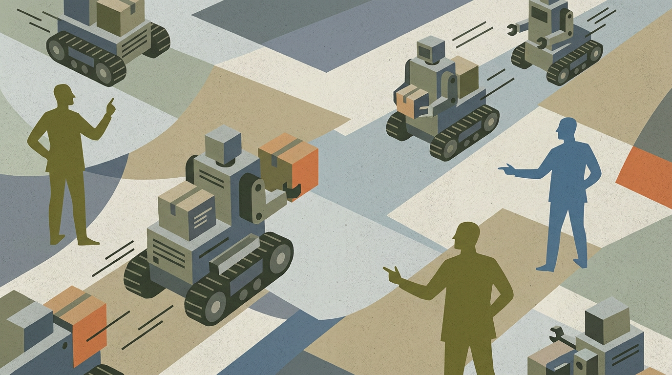 Editorial illustration for: Ukraine to Deploy 25,000 Ground Robots for Frontline Logistics