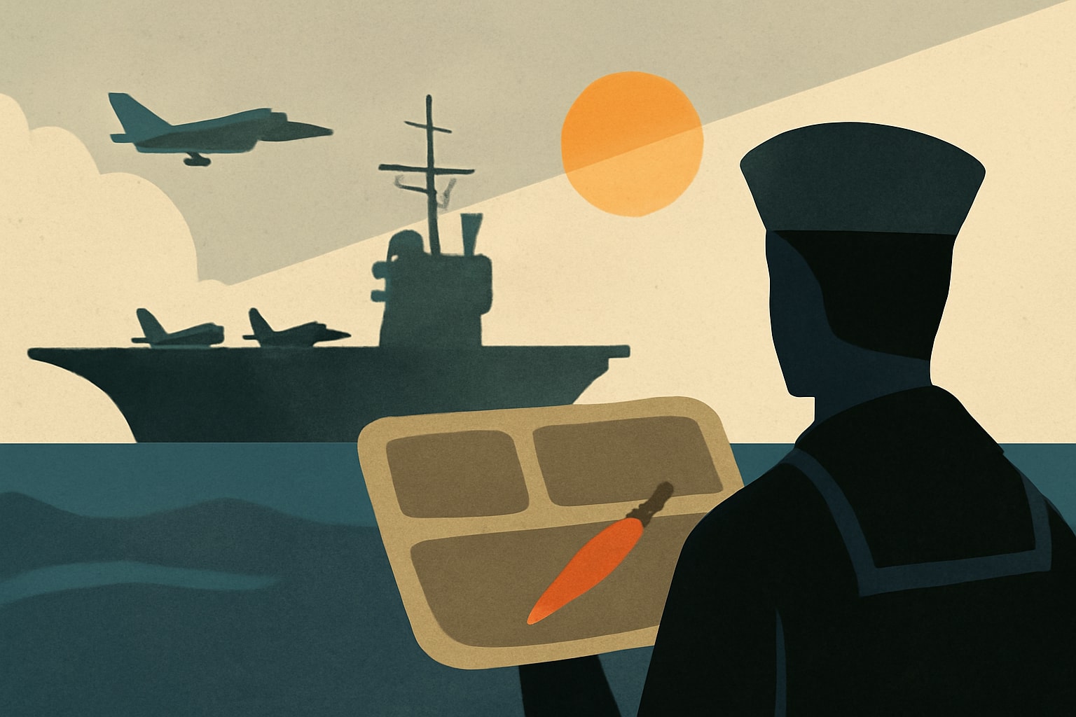 Editorial illustration for: Navy Aircraft Carrier Faces Food Shortages in War Zone