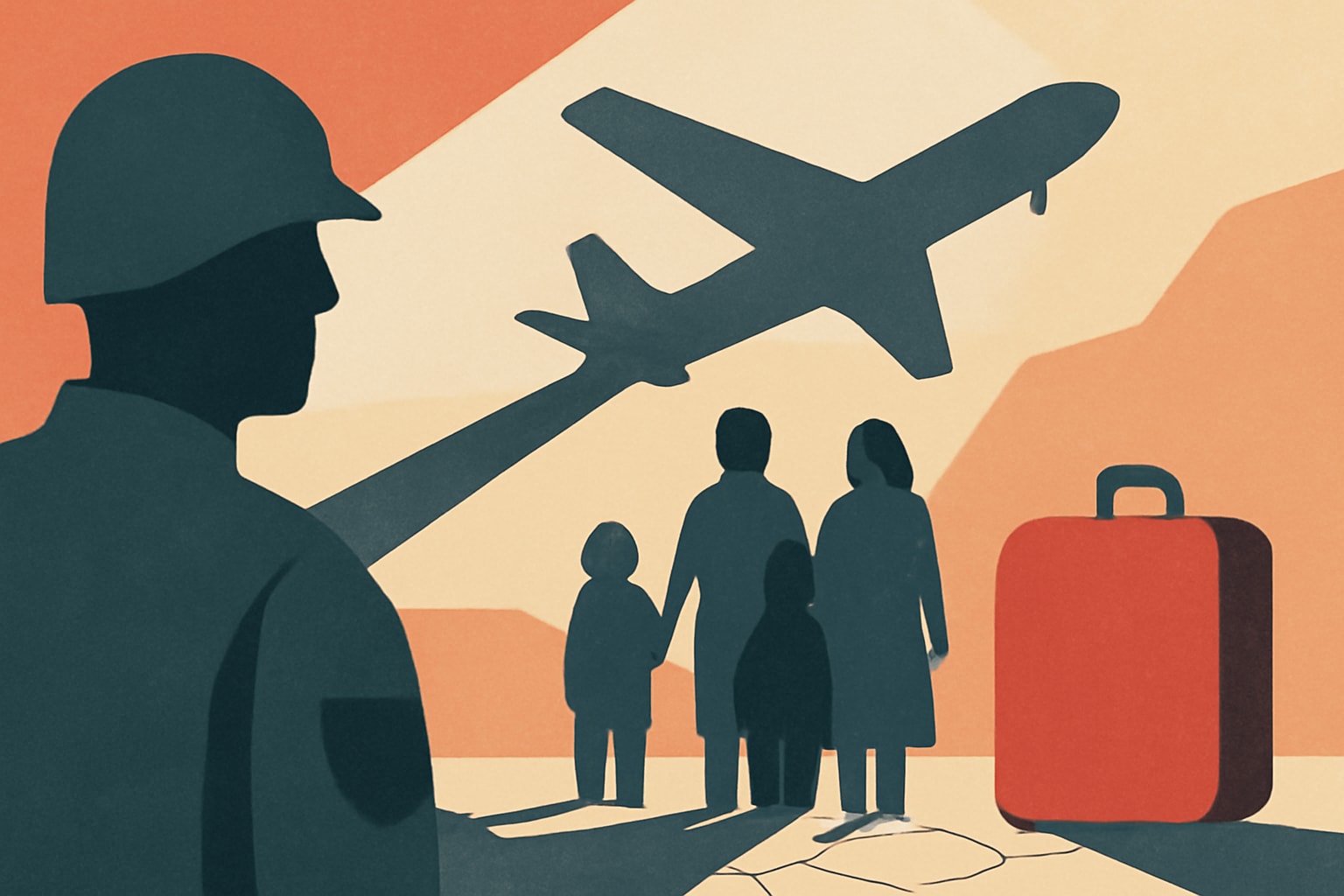 Editorial illustration for: Hundreds of Military Families Stranded in Qatar as Camp Faces Closure