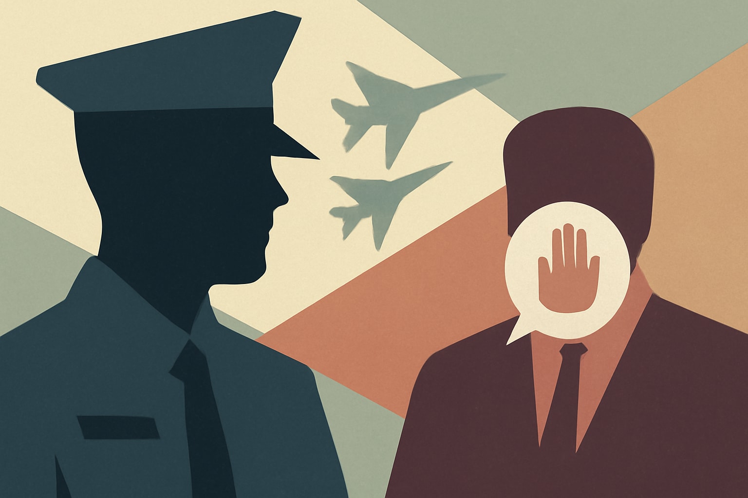 Editorial illustration for: Active-Duty Air Force Officer Charged for Calling for Trump’s Impeachment