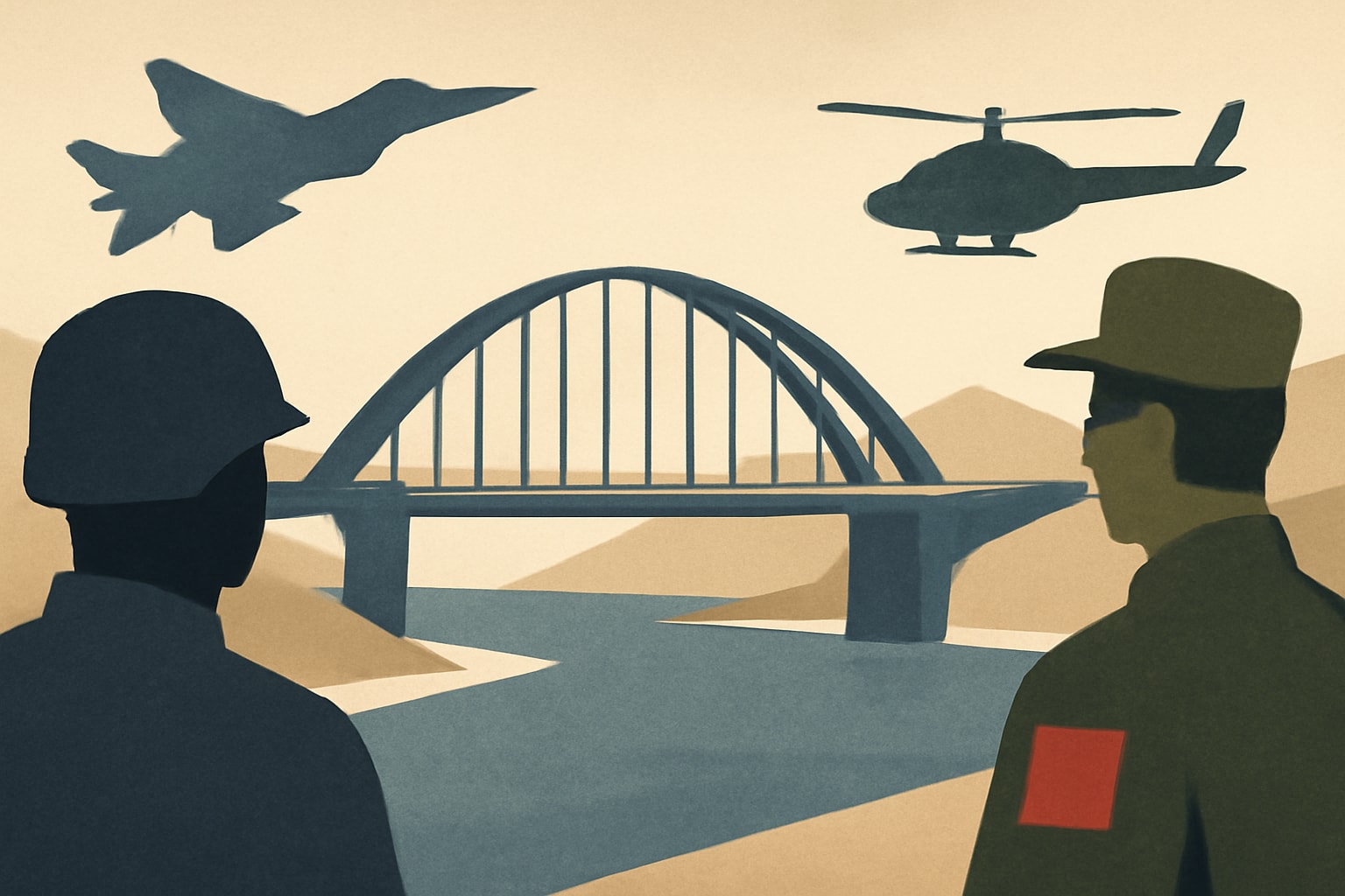 Editorial illustration for: First North Korea-Russia Road Bridge Nearly Complete, Signaling Military Cooperation
