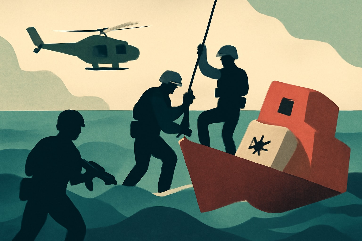 Editorial illustration for: Marines Board and Sink Alleged Drug Ship Off Ecuador