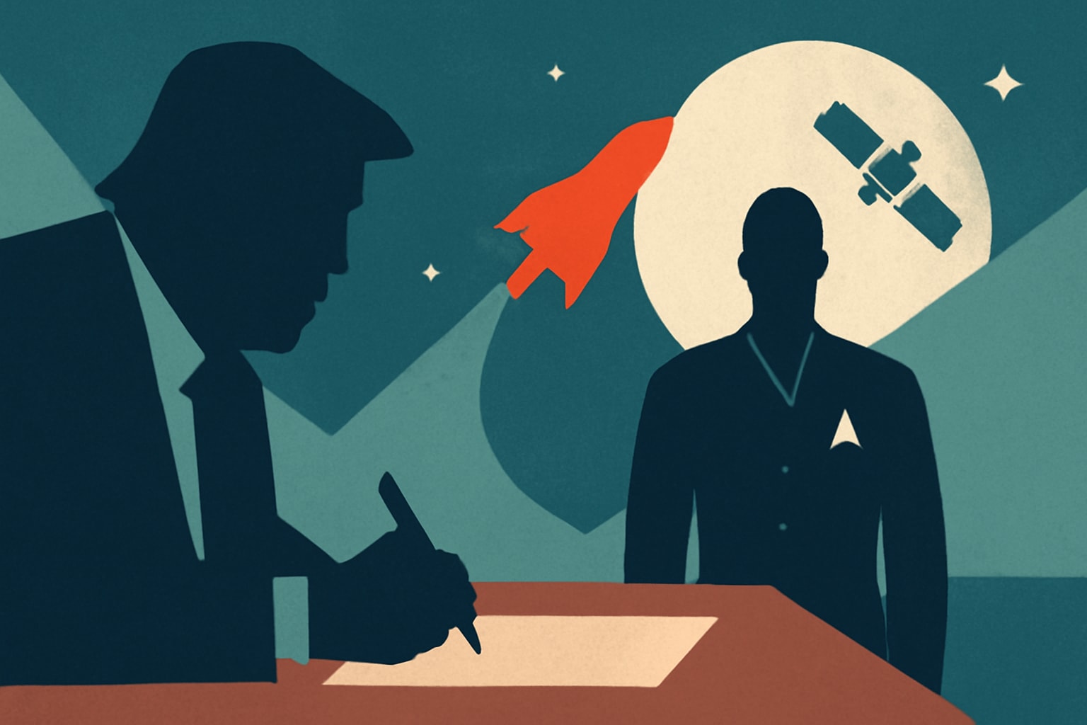 Editorial illustration for: Trump Signs Order to Establish New Space Service Academy