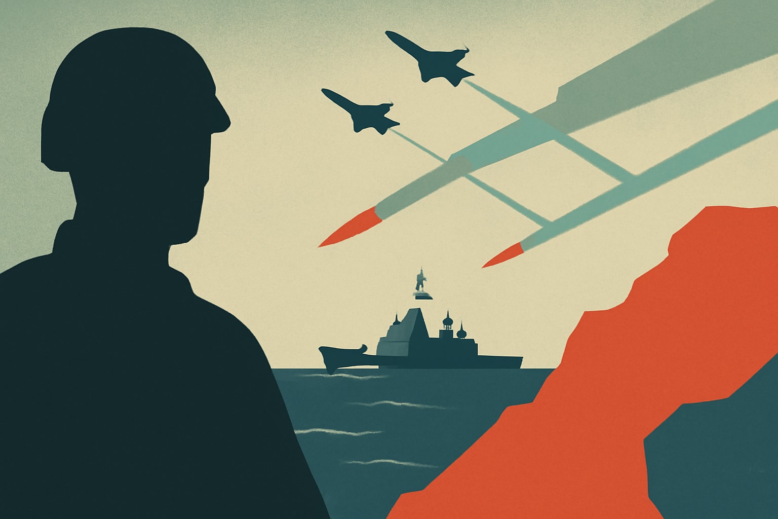 Editorial illustration for: U.S. Launches New Barrage of Strikes on Iran Around Strait of Hormuz