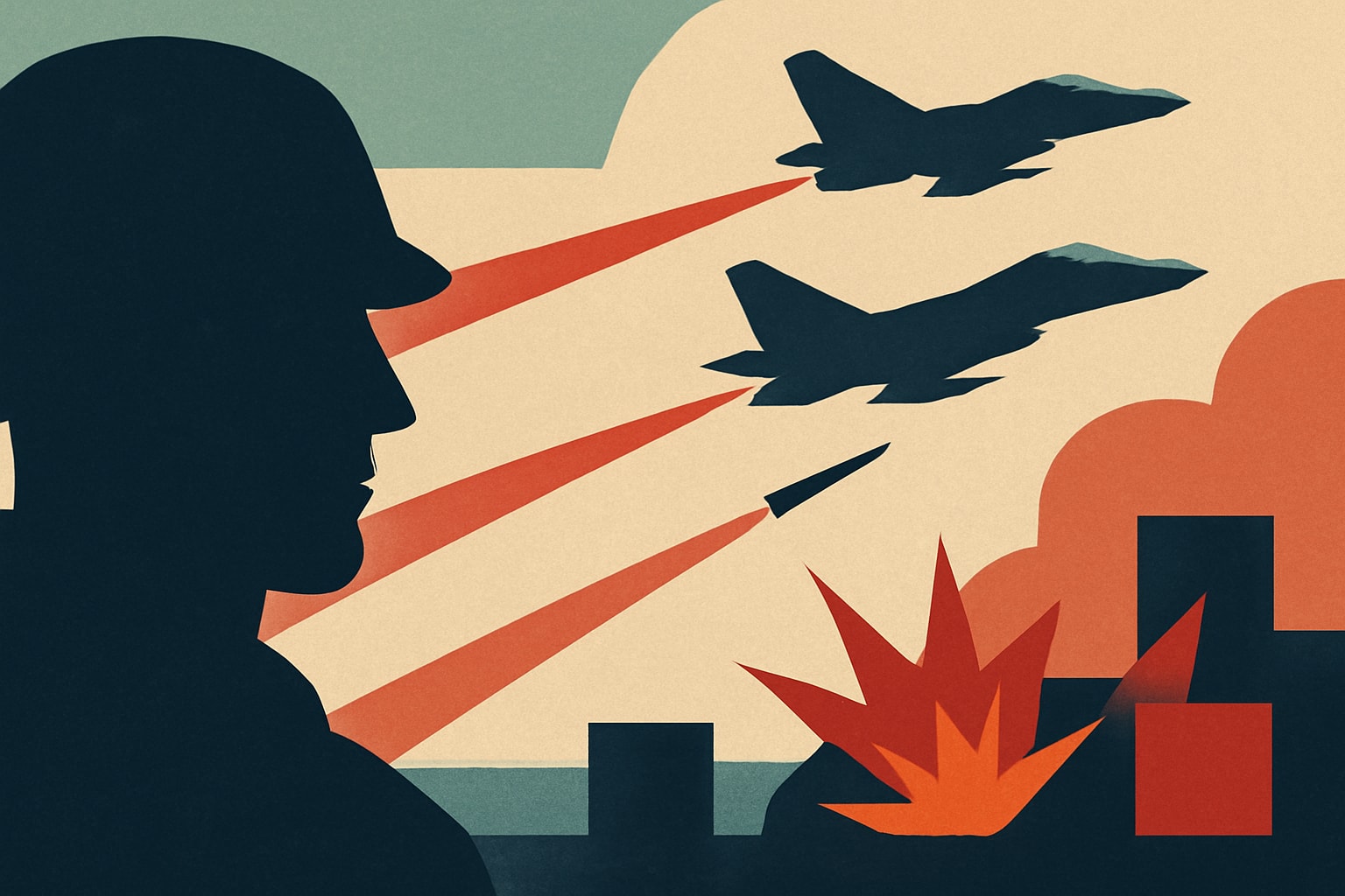 Editorial illustration for: U.S. Launches New Barrage of Strikes on Iranian Targets