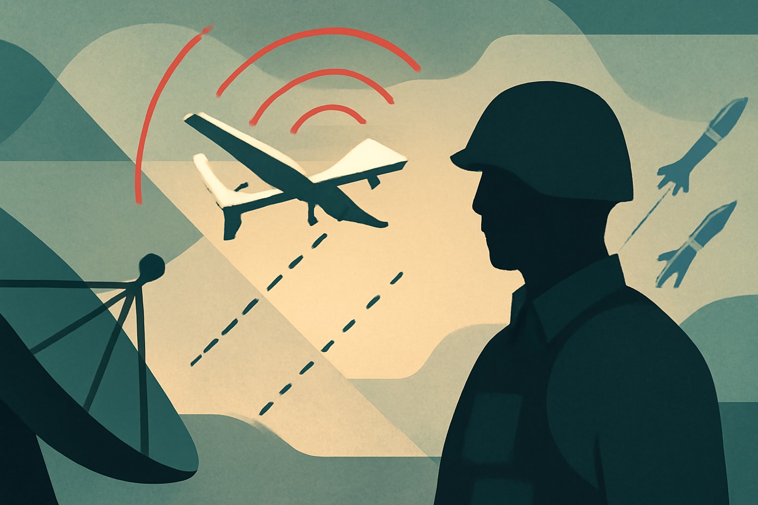 Editorial illustration for: Military Drone Defense Technology Struggles to Keep Pace with Threats