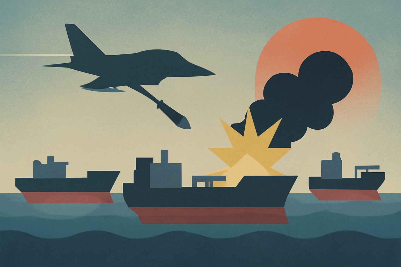 Editorial illustration for: U.S. Military Strikes Three Iranian Oil Tankers Amid Rising Tensions