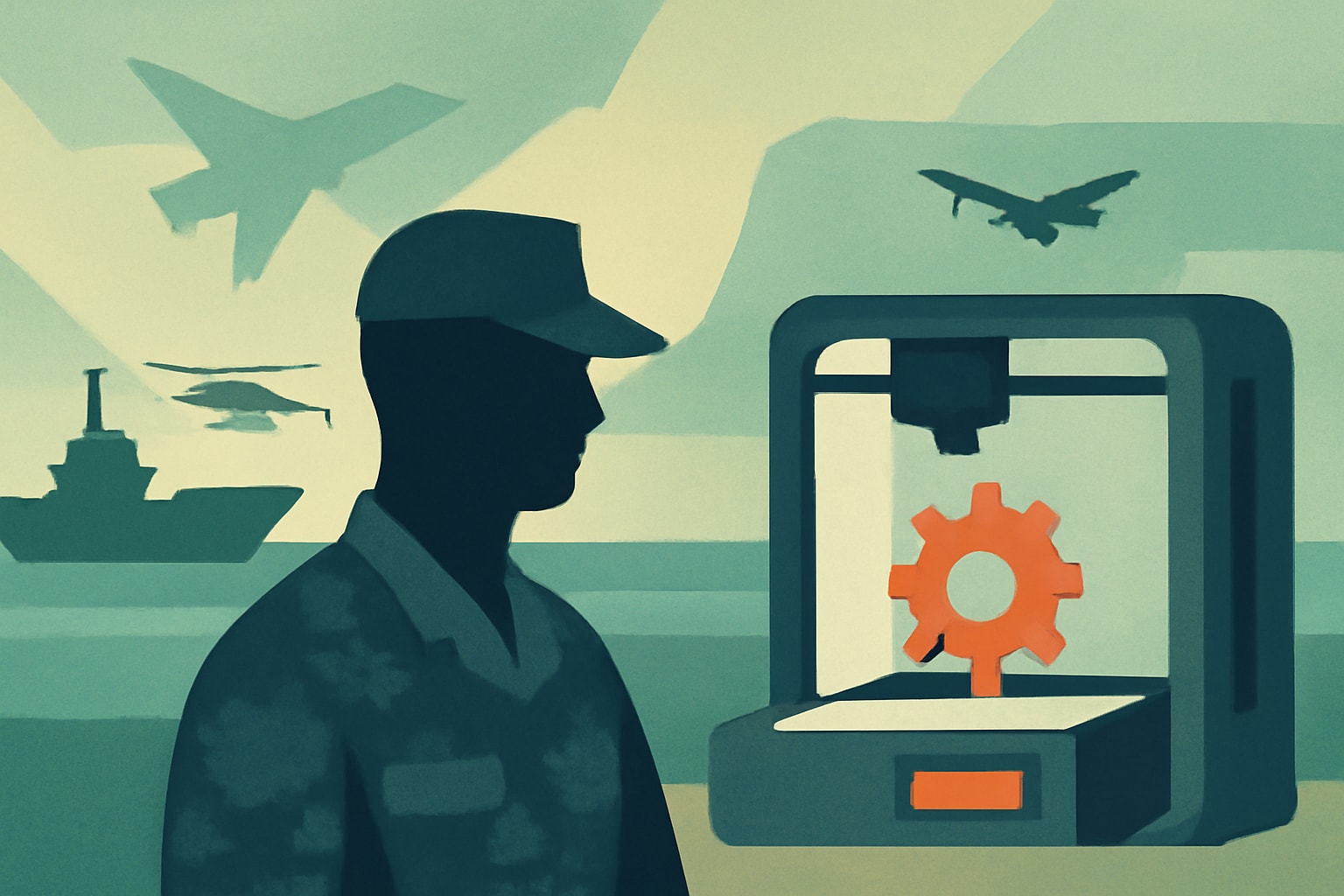Editorial illustration for: Navy Tests 3D Printing and Parts Delivery at RIMPAC 2026