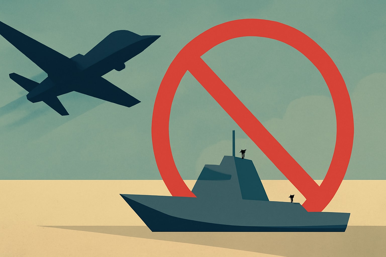 Editorial illustration for: U.S. Denies Reports of Iranian Attack on Uncrewed Military Ship