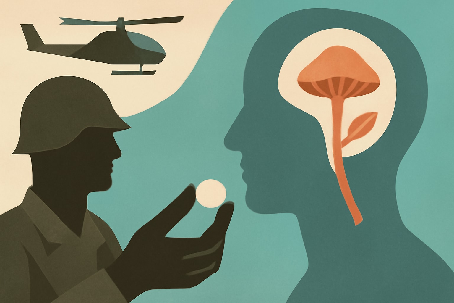 Editorial illustration for: American Legion Endorses Psychedelic Therapies for Veterans with PTSD