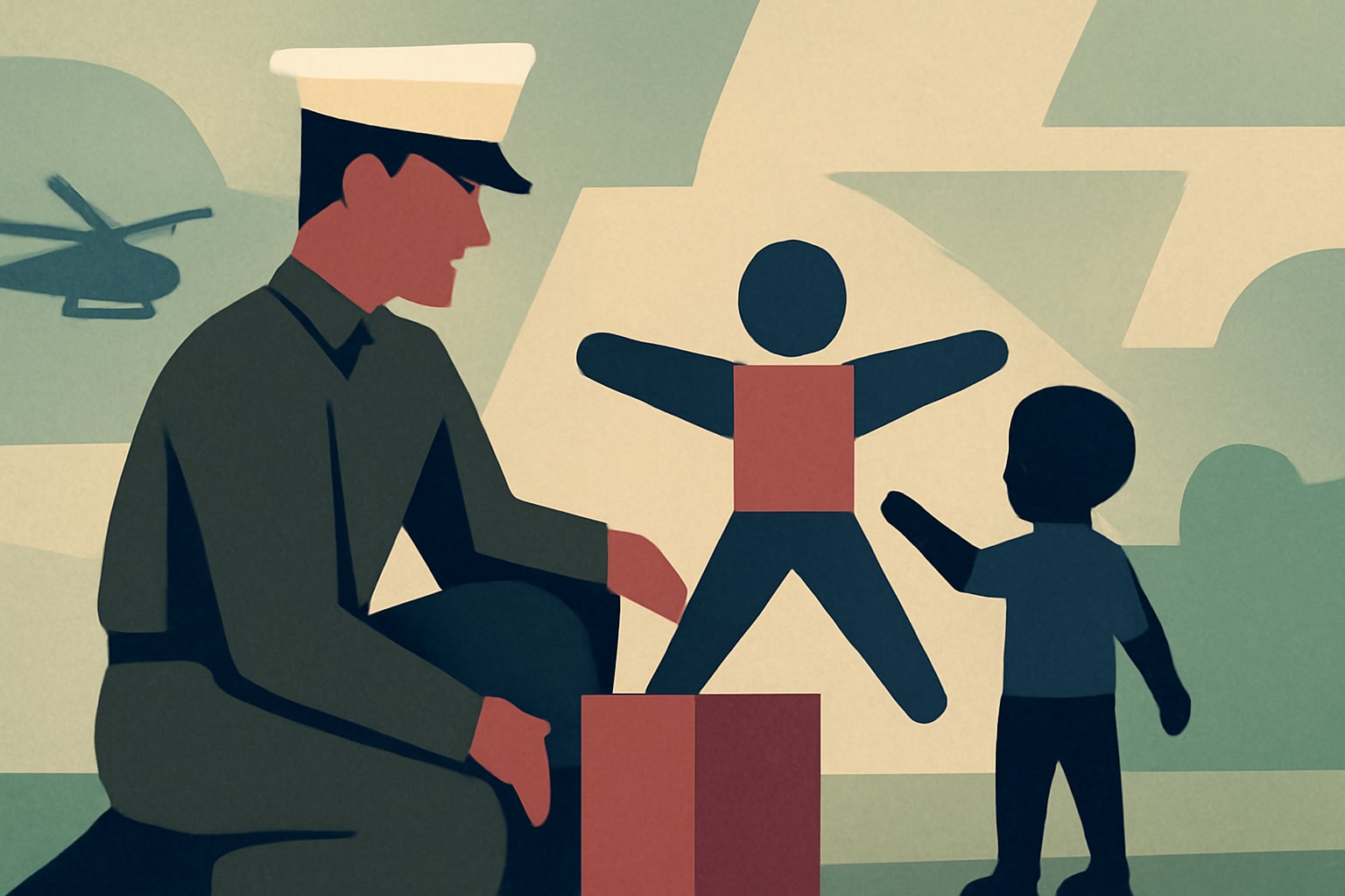 Editorial illustration for: Marine Reservist Develops Kids’ Fitness Game After Toys for Tots Experience