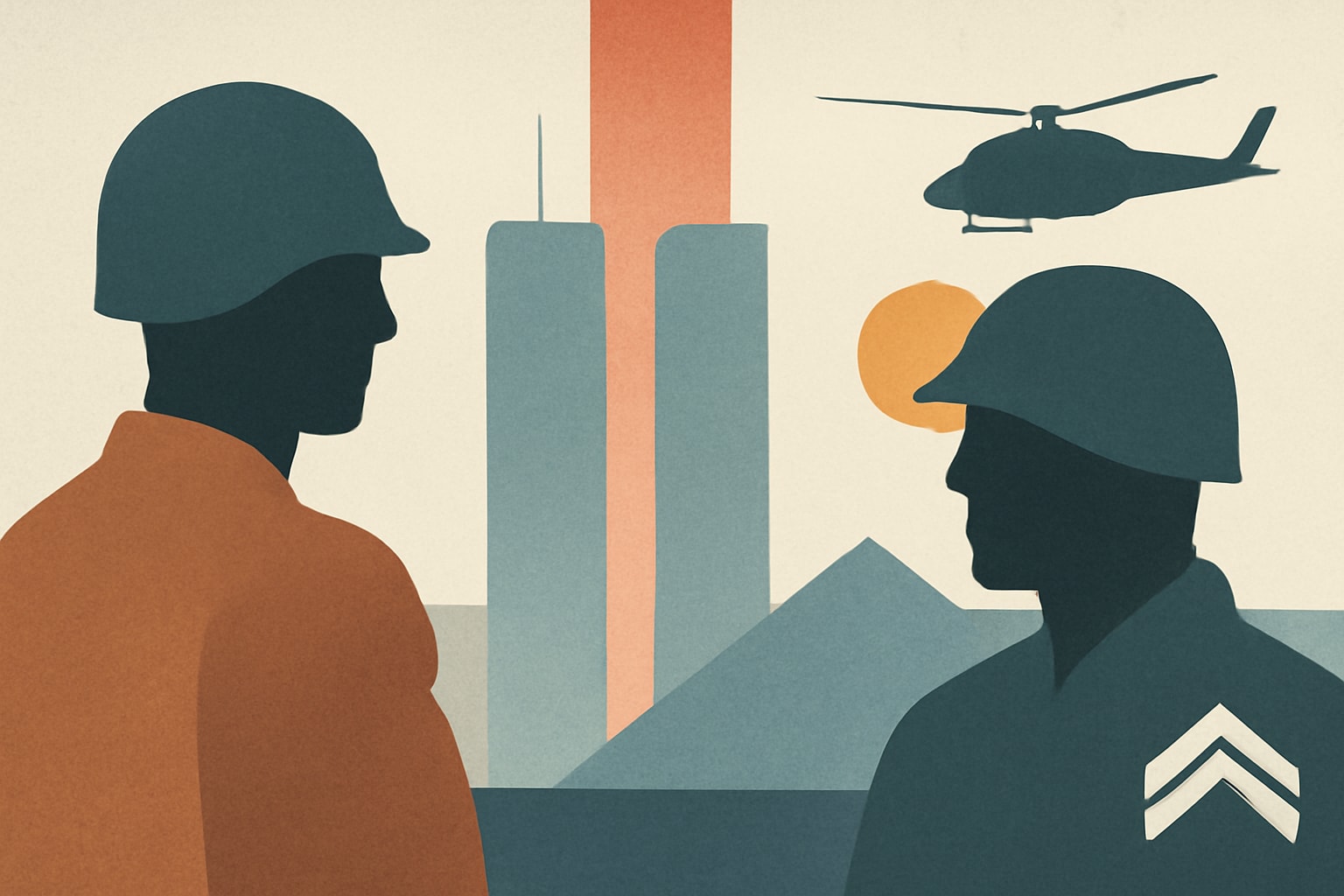 Editorial illustration for: Veterans Reflect on 25 Years of Service Since 9/11
