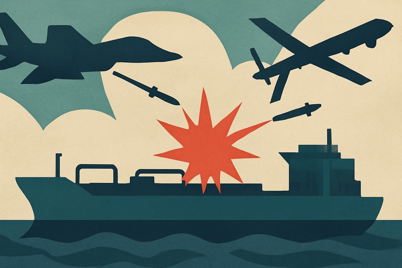 Editorial illustration for: Iran and US Target Tankers in Escalating Maritime Conflict
