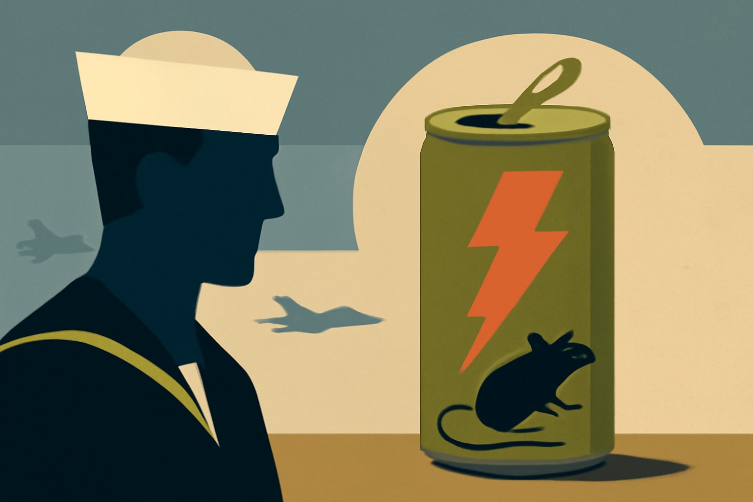 Editorial illustration for: Navy Sailor Discovers Dead Rat in Monster Energy Drink