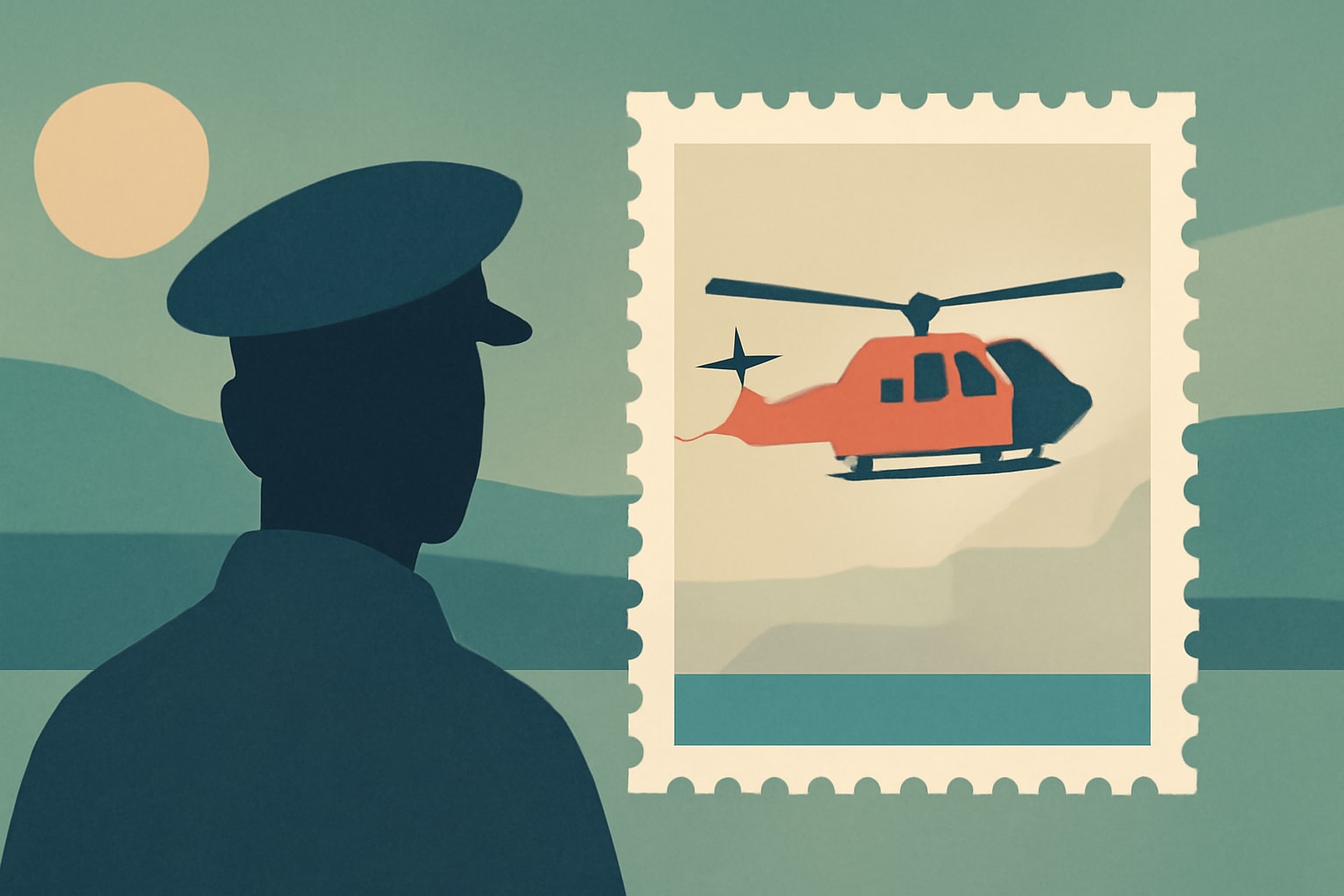 Editorial illustration for: Coast Guardsman's Original Photo Featured on 12 Million New USPS Stamps