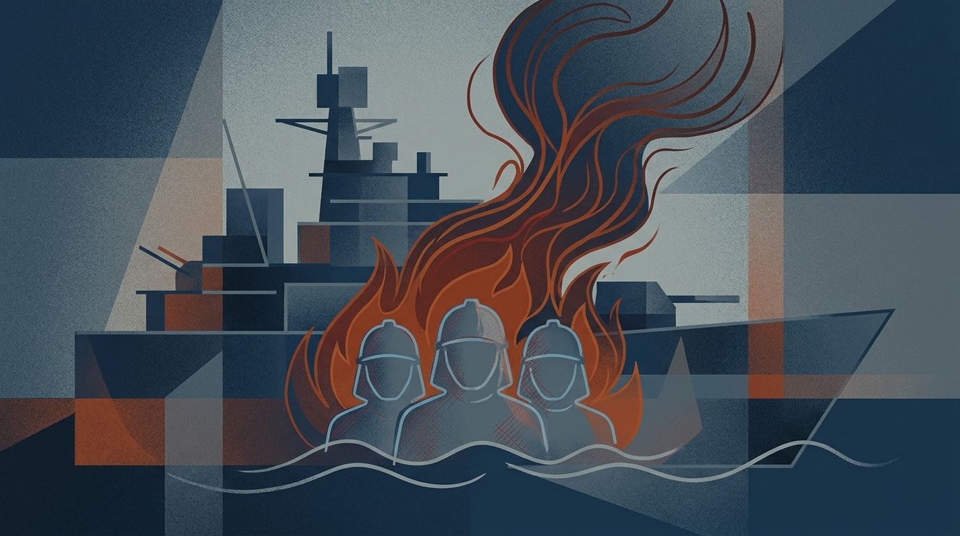 Editorial illustration for: Three Sailors Injured in Fire Aboard USS Zumwalt