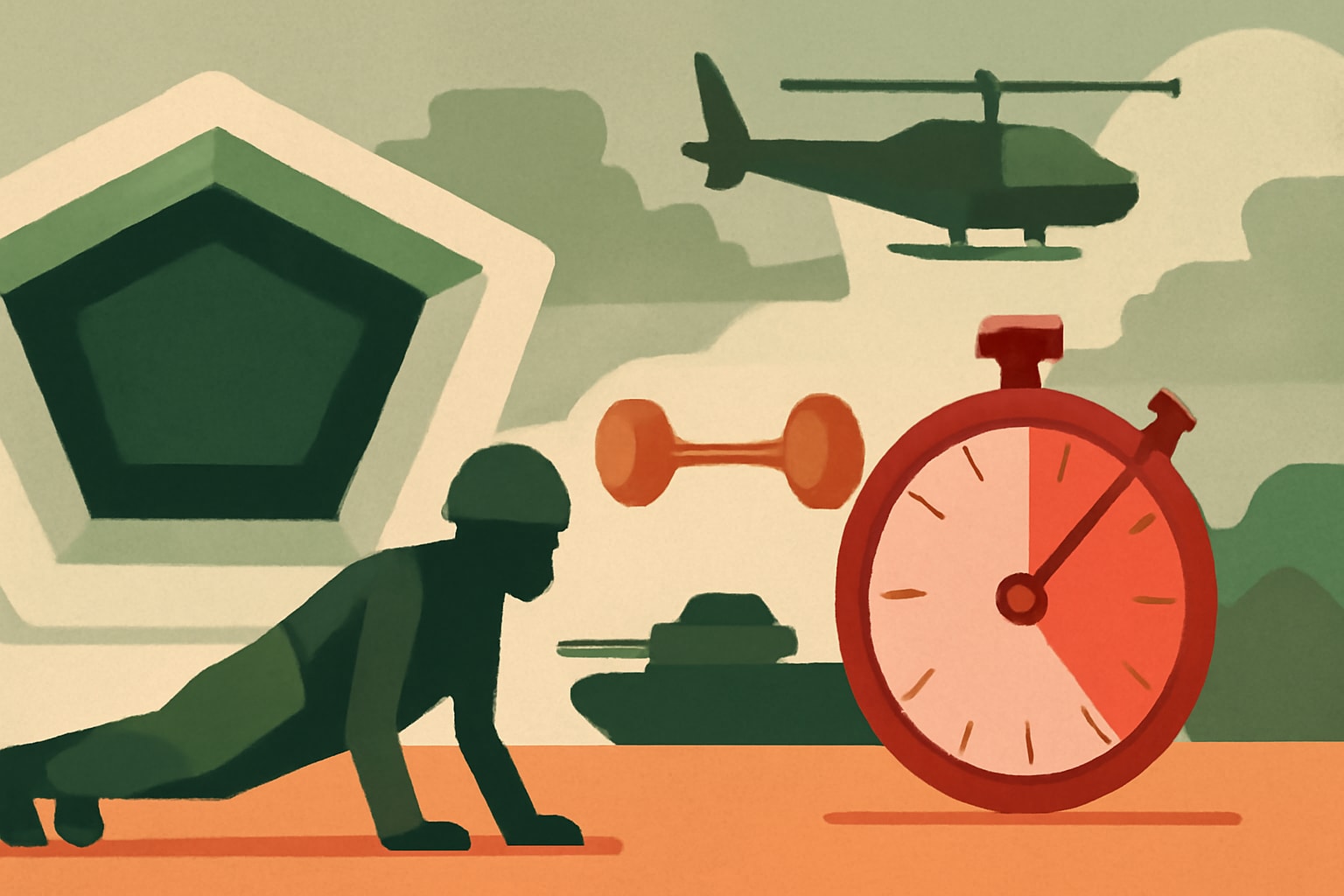 Editorial illustration for: Pentagon Introduces New Fitness Tests for Over 80 Combat Arms Jobs