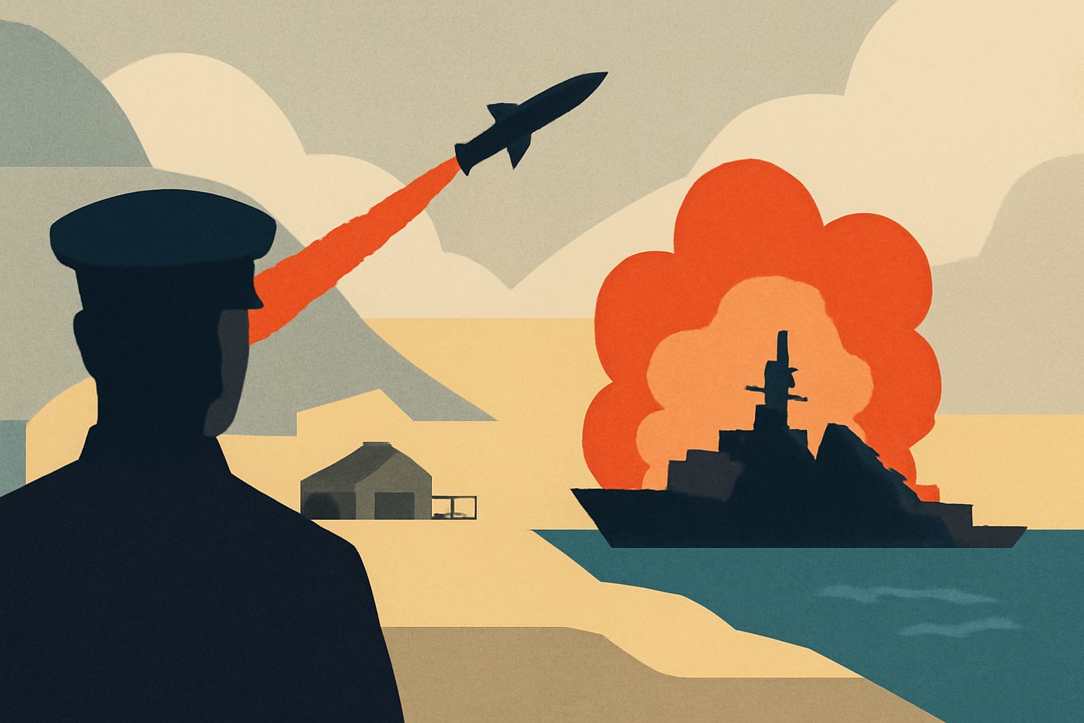 Editorial illustration for: Iran Targets U.S. Navy Base in Bahrain, Acting Secretary Confirms Damage