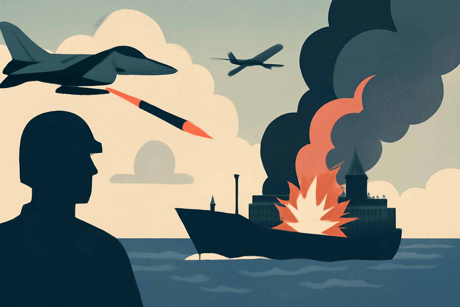 Editorial illustration for: U.S. and Iran Engage in Major Attacks on Shipping Assets