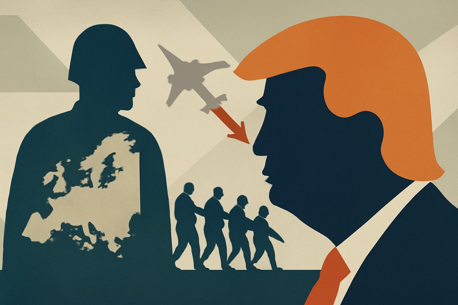 Editorial illustration for: Trump Considers Reducing US Troop Presence in Europe Amid NATO Tensions