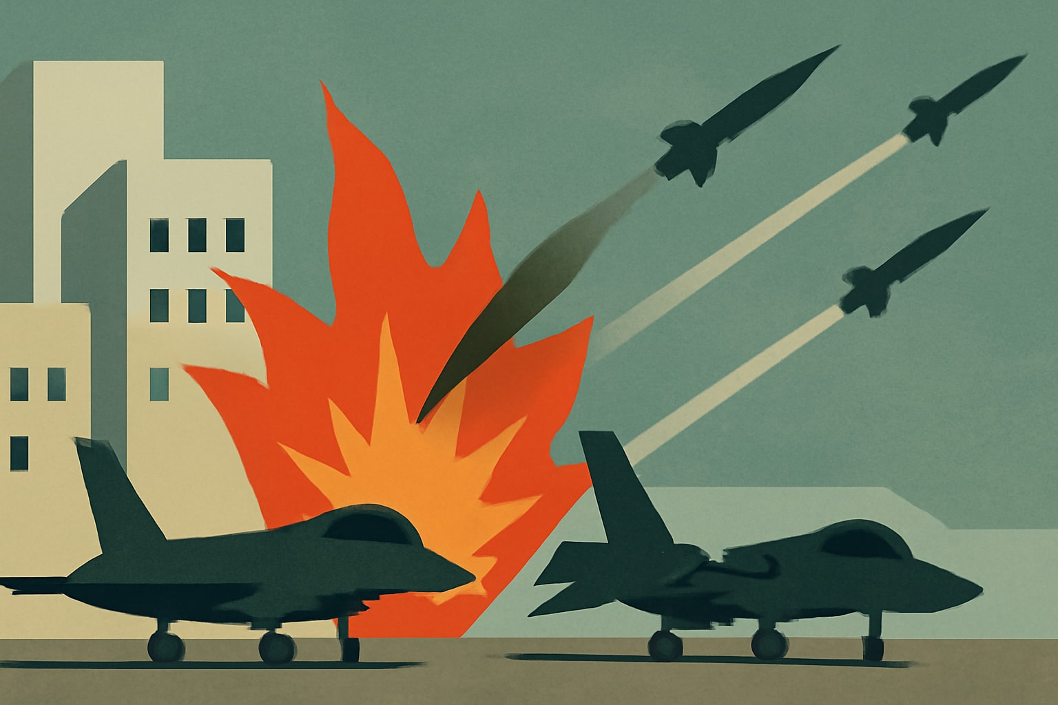 Editorial illustration for: Iranian Strikes Damage Hundreds of U.S. Military Buildings and Aircraft