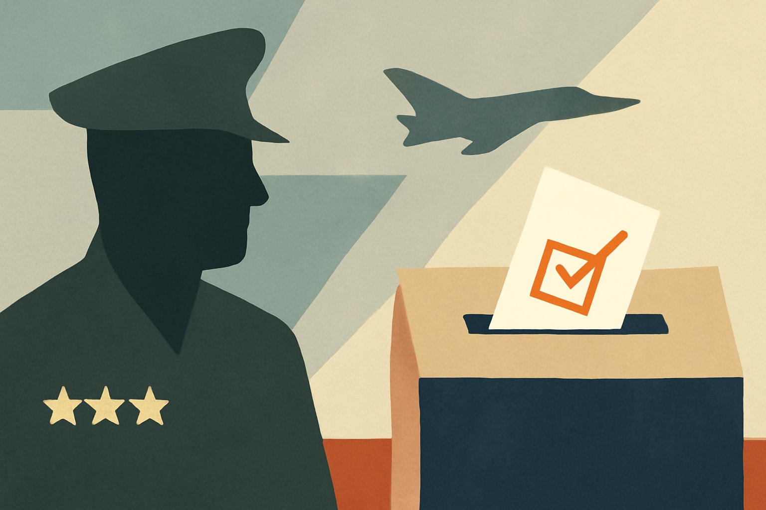 Editorial illustration for: Retired Generals Urge Trust in U.S. Elections