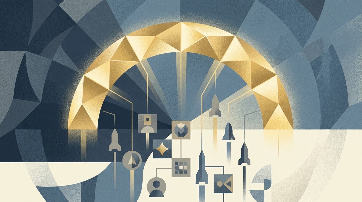 Editorial illustration for: Space Force Selects Companies for Golden Dome Missile Defense Initiative