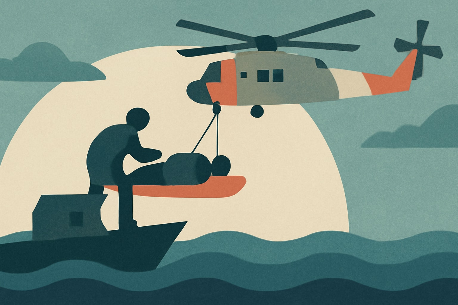 Editorial illustration for: Coast Guard Medevacs Mariner at Sea With Severe Infection to Puerto Rico Hospital