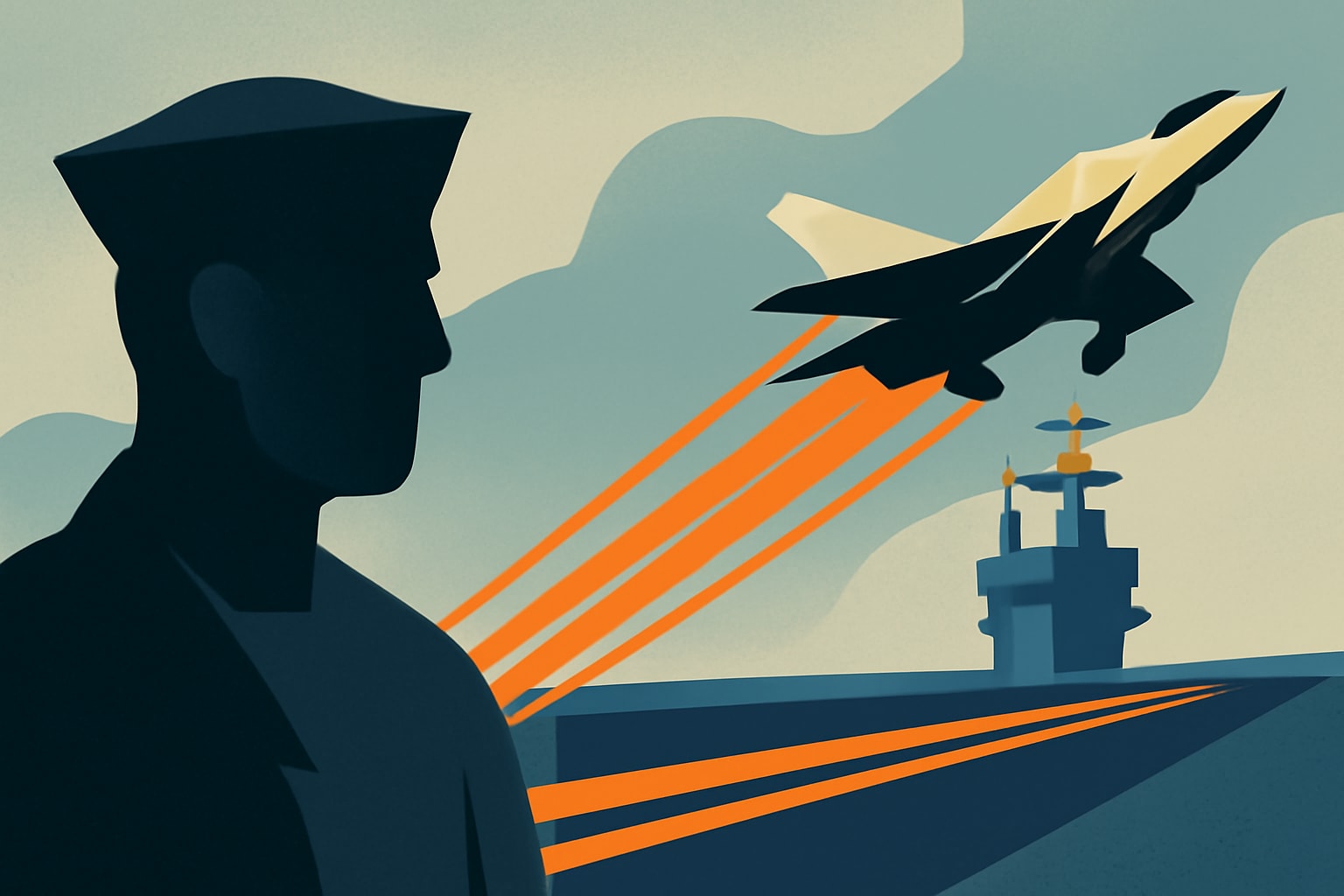 Editorial illustration for: Navy Sticks with Electromagnetic Catapults for New Carriers