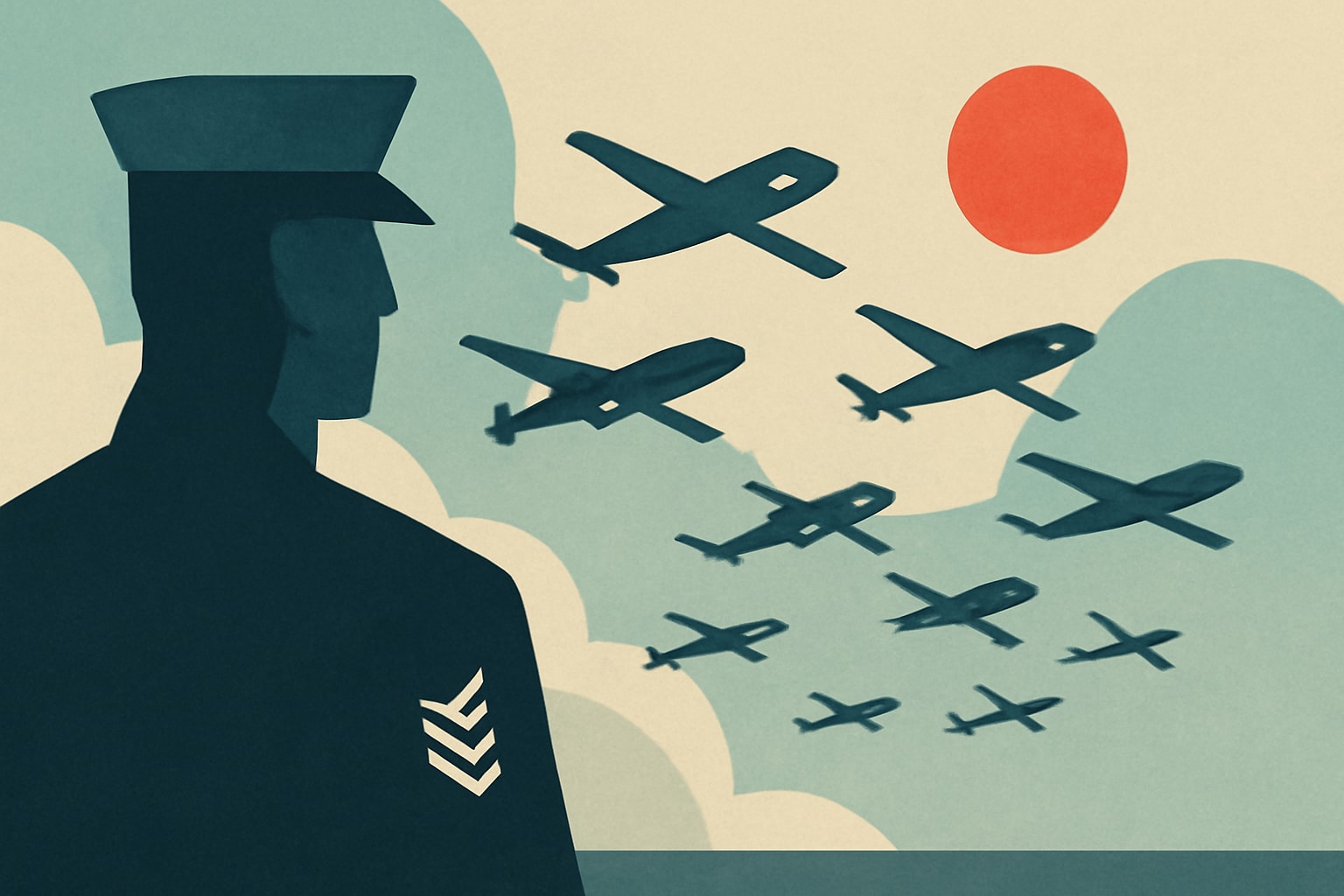 Editorial illustration for: Air Force to Deploy 1,000 Autonomous Drones by 2032