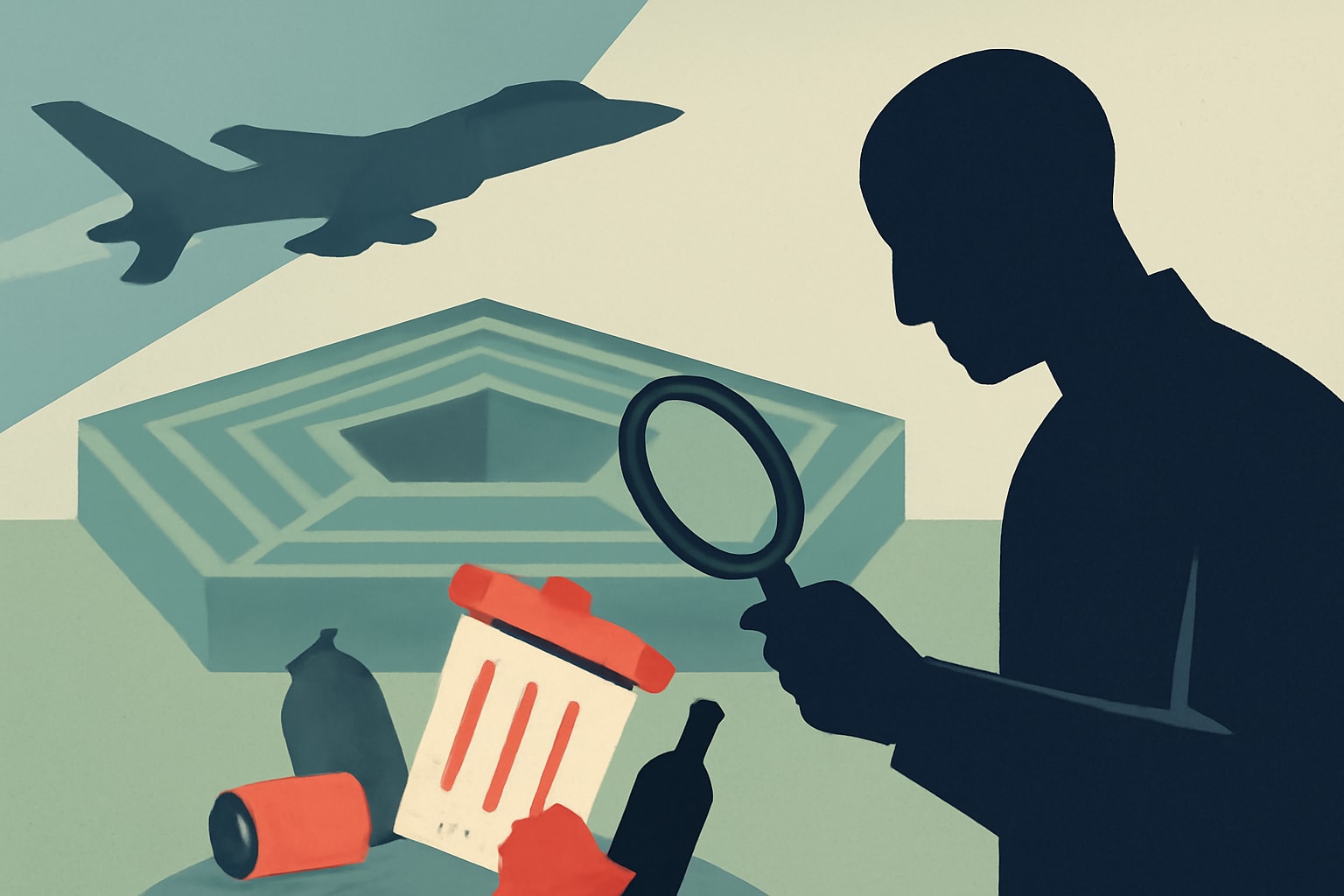 Editorial illustration for: Pentagon Launches Team to Identify Waste and Shift Spending