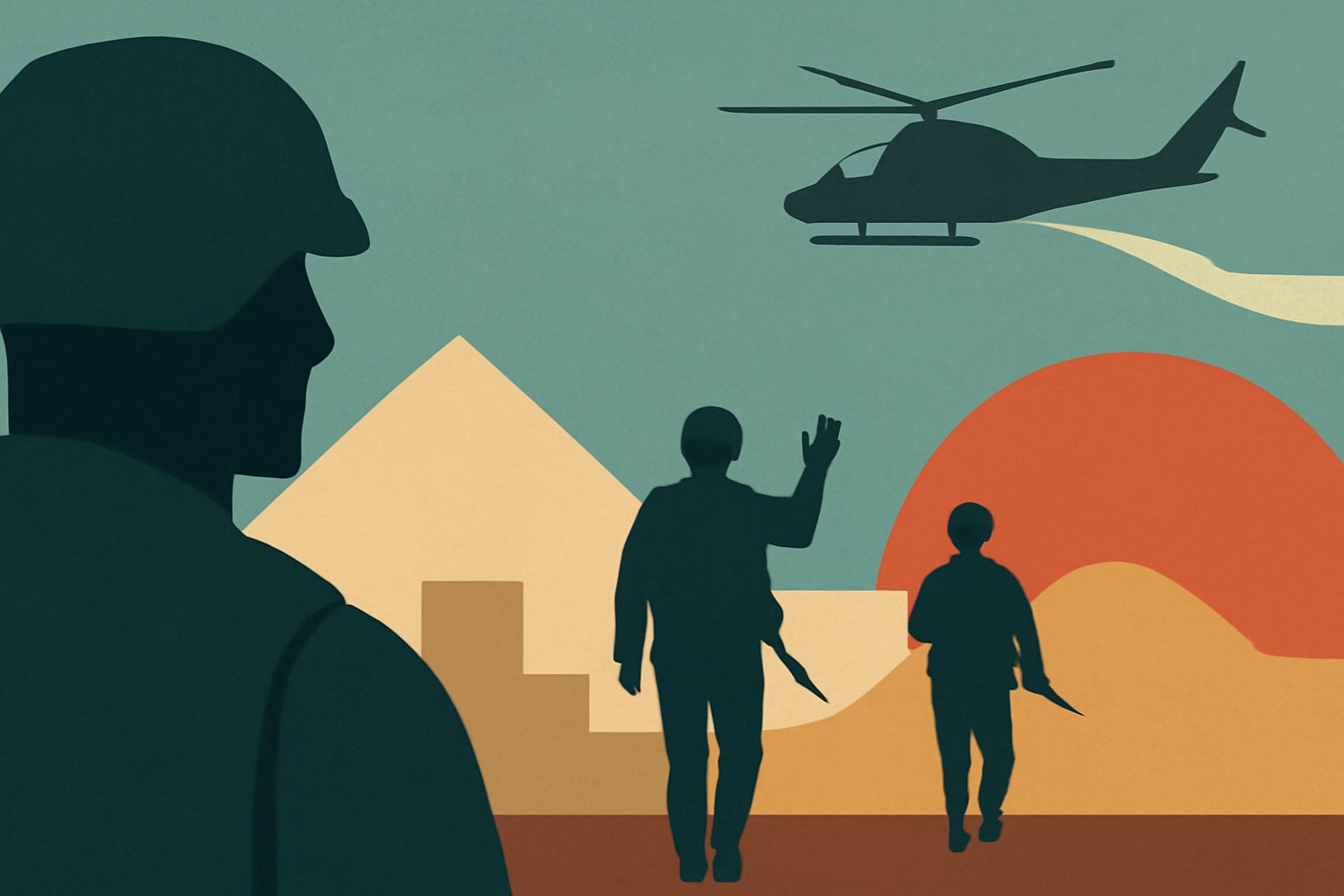 Editorial illustration for: U.S. Forces Set to Withdraw from Iraq After Two Decades