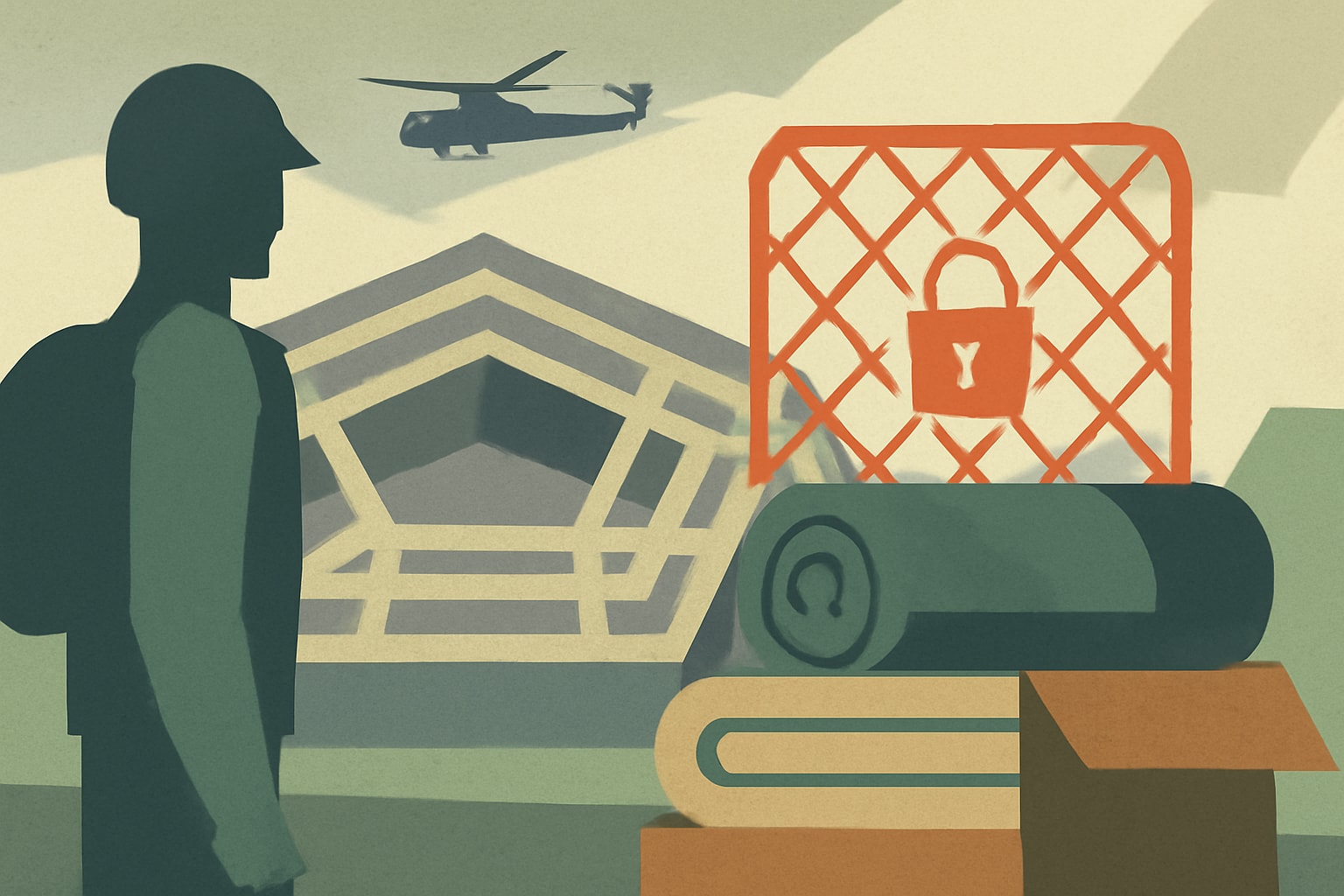 Editorial illustration for: Pentagon Spent $2.85 Million on Unused Migrant Detention Supplies