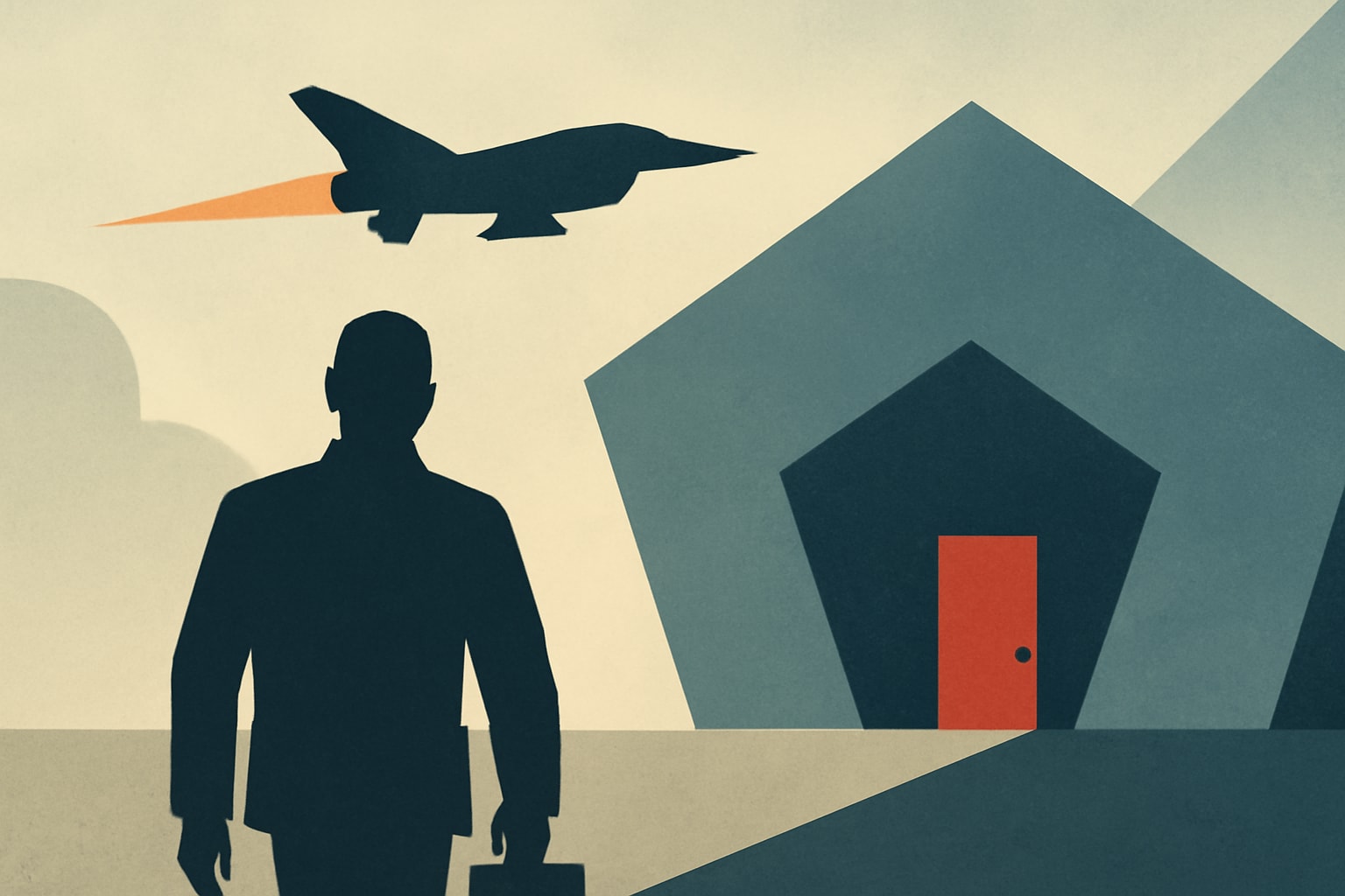 Editorial illustration for: Hegseth Ends Tenure at New Academy, Leaving Pentagon Questions Unanswered