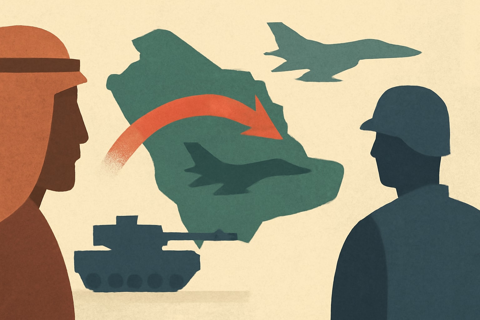 Editorial illustration for: Saudi Arabia Shifts Military Alliances Amid Regional Tensions