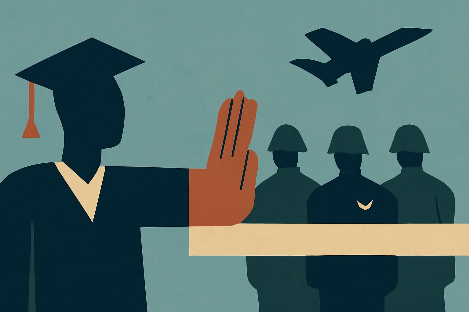 Editorial illustration for: Hegseth Halts Tenure Appointments for Civilian Faculty at Military Academies