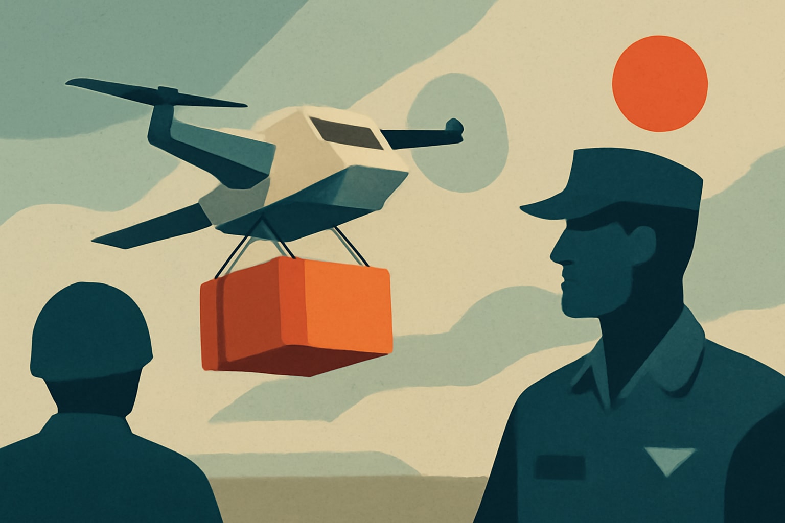 Editorial illustration for: Air Force Plans to Introduce Autonomous Cargo Drones for Logistics